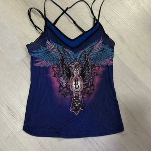 Harley Davidson Blue sparkly tank top small